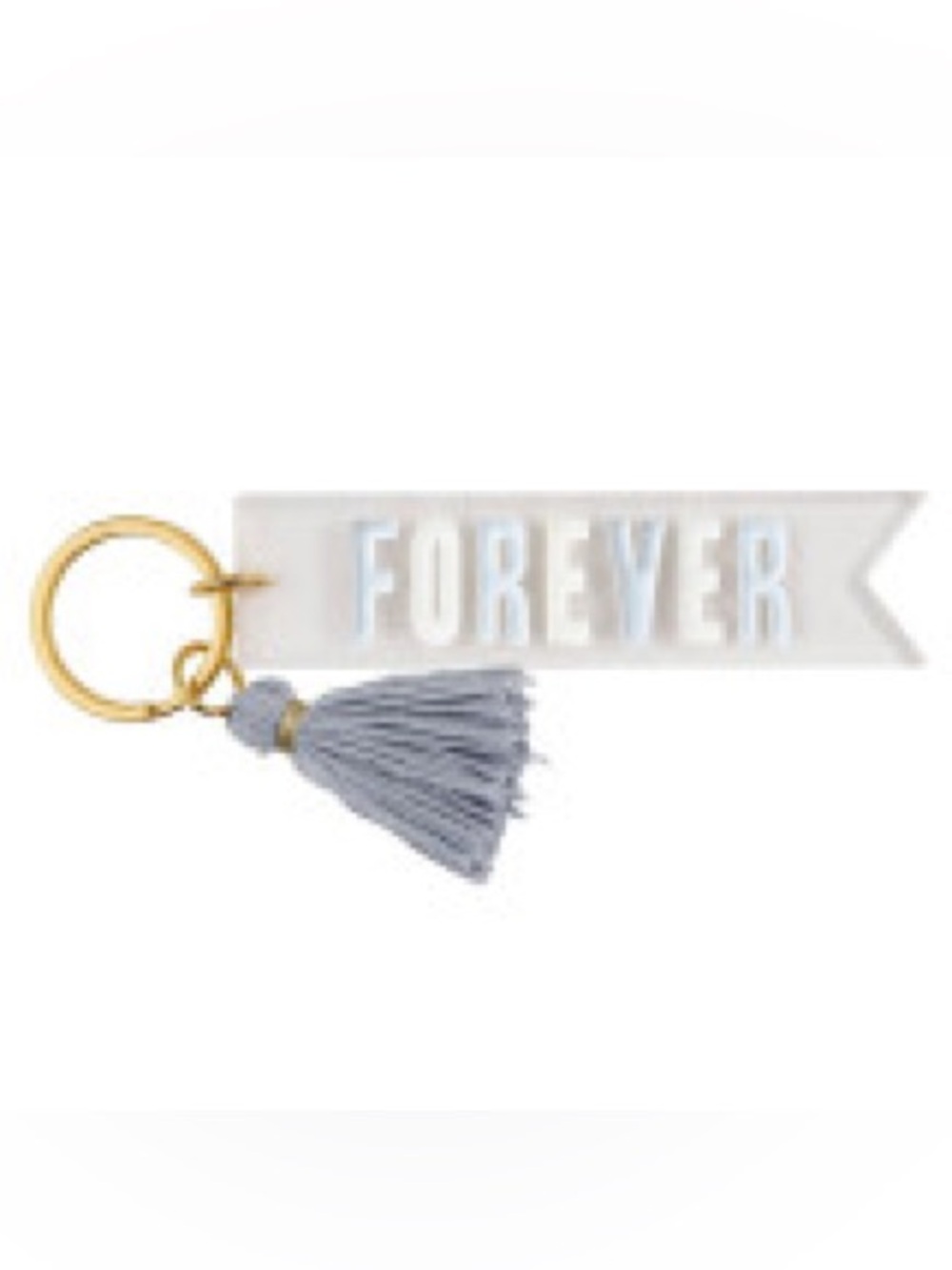 "FOREVER" Tassel Keychain Charm - White & Light Gray - Acrylic